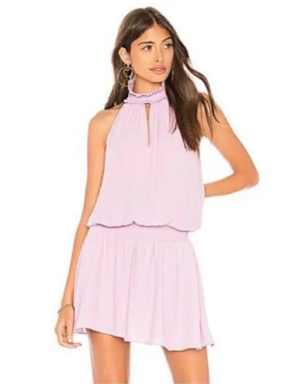 Amanda uprichard Lavender Halter Neck Pleated kimmie Dress women M  party  Y2K
